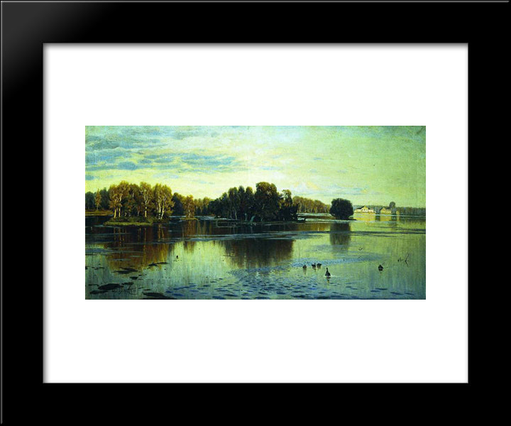 Pond. Summer Evening. 20x24 Black Modern Wood Framed Art Print Poster by Orlovsky, Volodymyr