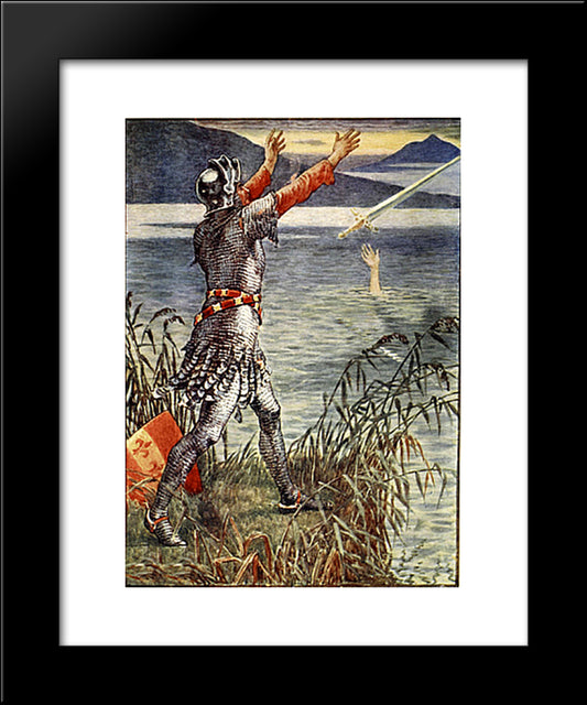 King Arthur Sir Bedivere Throwing Excalibur Into The Lake 20x24 Black Modern Wood Framed Art Print Poster by Crane, Walter