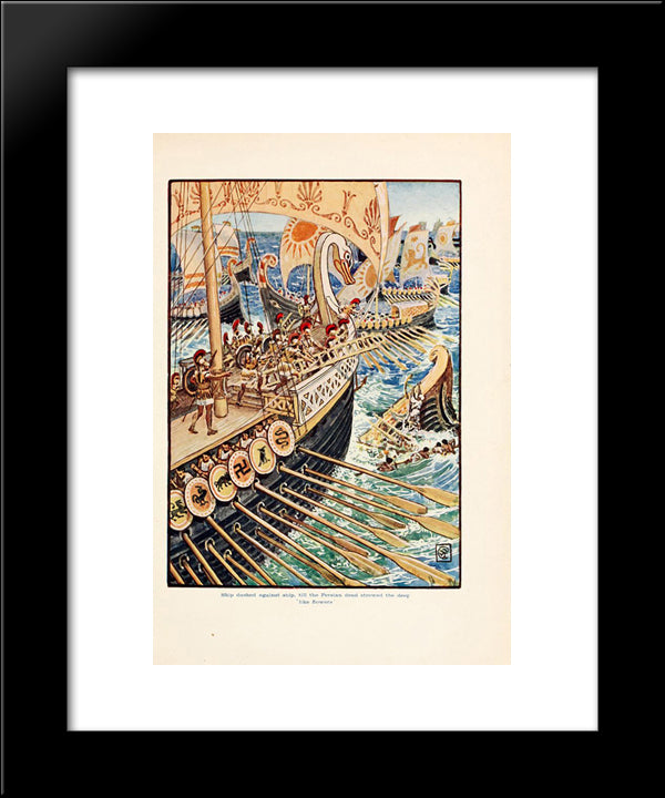Ship Dashed Against Ship, Till The Persian Army Dead Strewed The Deep Like Flowers 20x24 Black Modern Wood Framed Art Print Poster by Crane, Walter