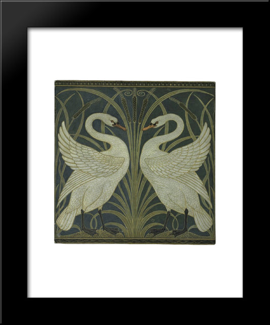 Swan And Rush And Iris Wallpaper 20x24 Black Modern Wood Framed Art Print Poster by Crane, Walter