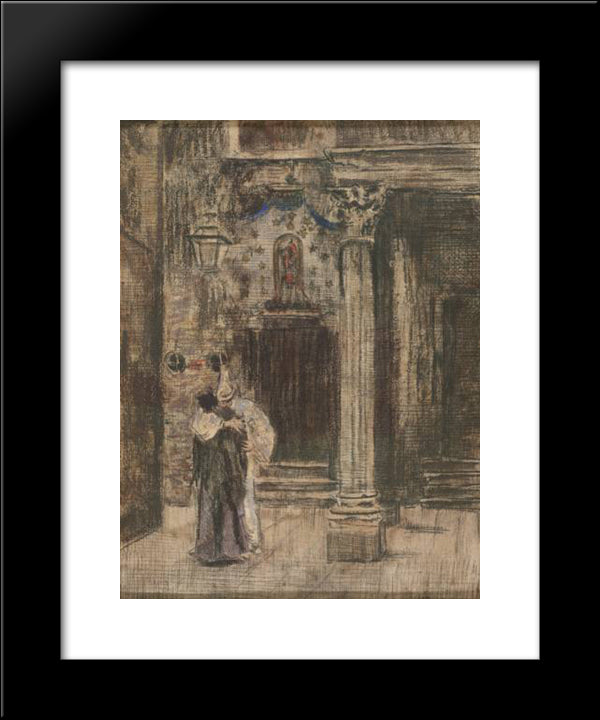 Pierrot And Woman Embracing 20x24 Black Modern Wood Framed Art Print Poster by Sickert, Walter