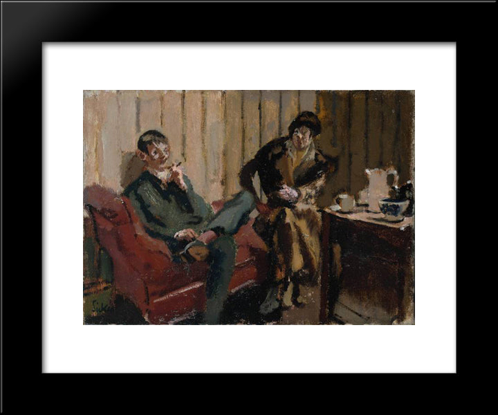 The Little Tea Party Nina Hamnett And Roald Kristian 20x24 Black Modern Wood Framed Art Print Poster by Sickert, Walter