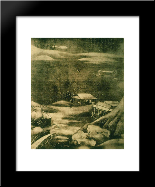 Snowy Stream 20x24 Black Modern Wood Framed Art Print Poster by Wang Wei