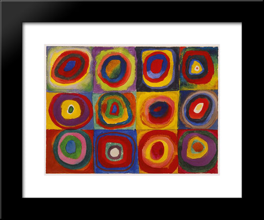 Color Study Squares With Concentric Circles 20x24 Black Modern Wood Framed Art Print Poster by Kandinsky, Wassily