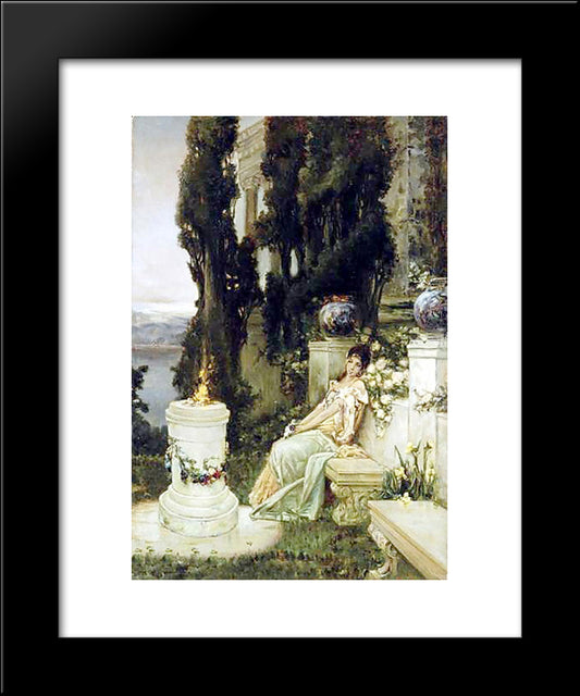 A Lady On A Marble Bench In Ancient Rome 20x24 Black Modern Wood Framed Art Print Poster by Kotarbinski, Wilhelm