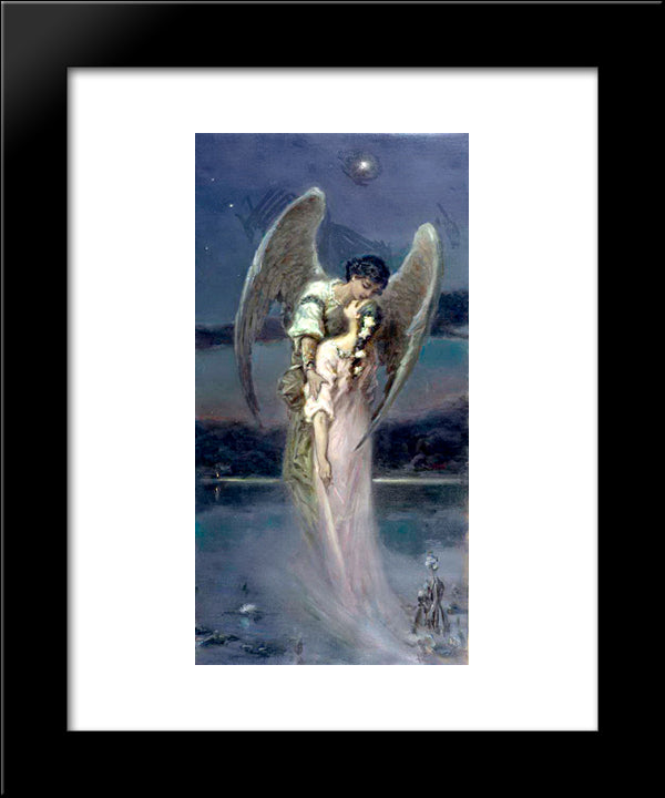 Girl With Angel 20x24 Black Modern Wood Framed Art Print Poster by Kotarbinski, Wilhelm