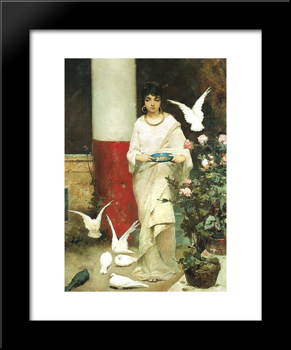 Girl With Pigeons 20x24 Black Modern Wood Framed Art Print Poster by Kotarbinski, Wilhelm