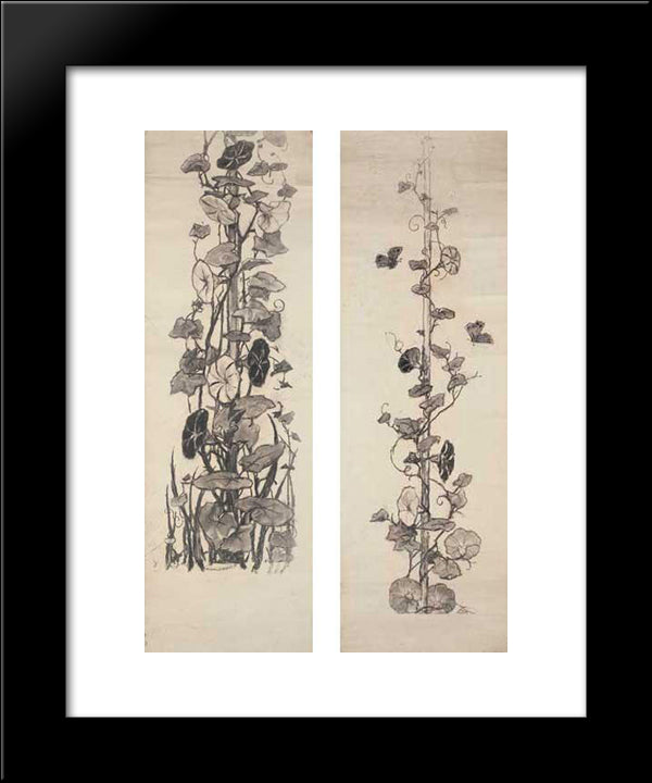 Moth And Convolvulus (Thumbnail Panels) 20x24 Black Modern Wood Framed Art Print Poster by Kotarbinski, Wilhelm