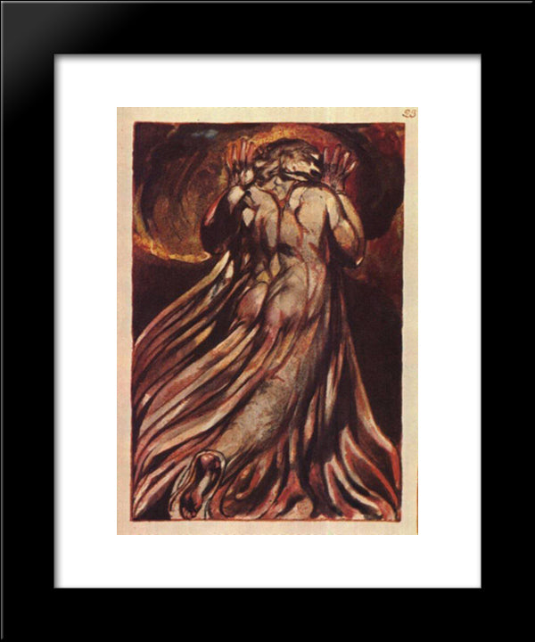 A White Haired Man In A Long, Pale Robe Who Flees From Us With His Hands Raised 20x24 Black Modern Wood Framed Art Print Poster by Blake, William