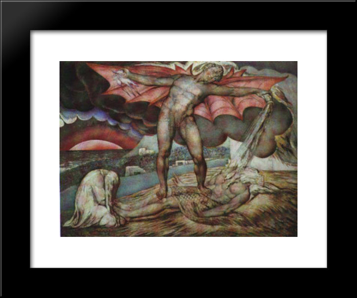 Satan Smiting Job With Boils 20x24 Black Modern Wood Framed Art Print Poster by Blake, William