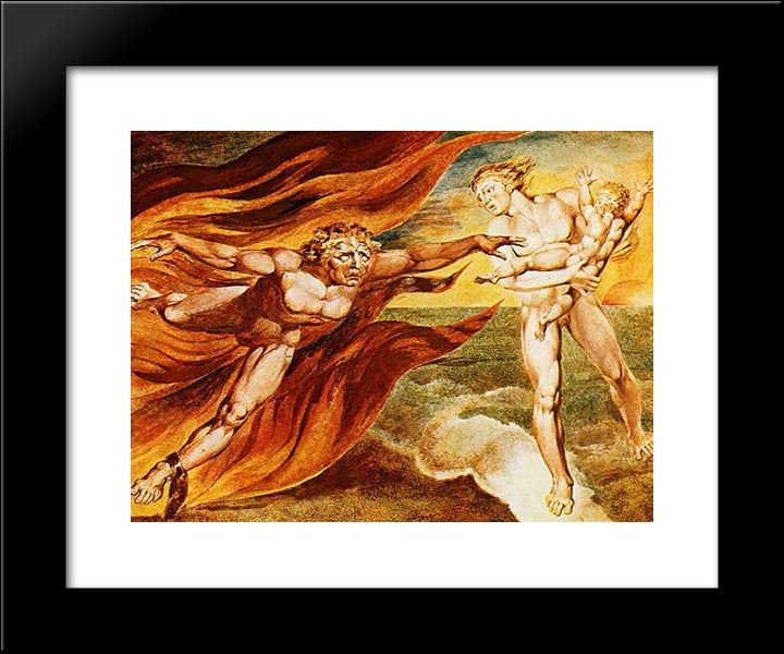 The Good And Evil Angels 20x24 Black Modern Wood Framed Art Print Poster by Blake, William