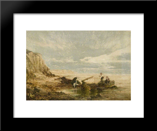 Beach, Boys Sailing A Toy Boat 20x24 Black Modern Wood Framed Art Print Poster by Collins, William