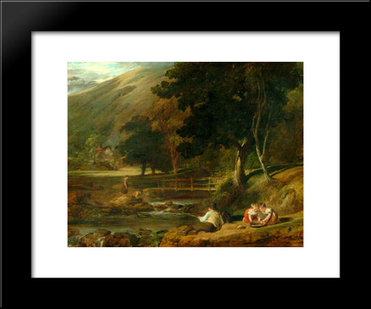 Borrowdale, Cumberland, With Children Playing By The Banks Of A Brook 20x24 Black Modern Wood Framed Art Print Poster by Collins, William