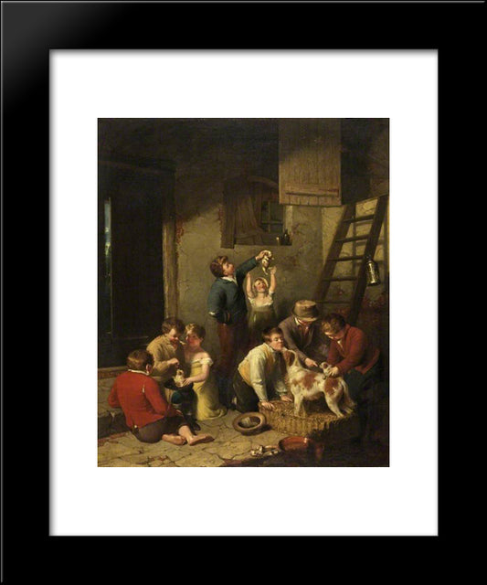 Children Playing With Puppies 20x24 Black Modern Wood Framed Art Print Poster by Collins, William