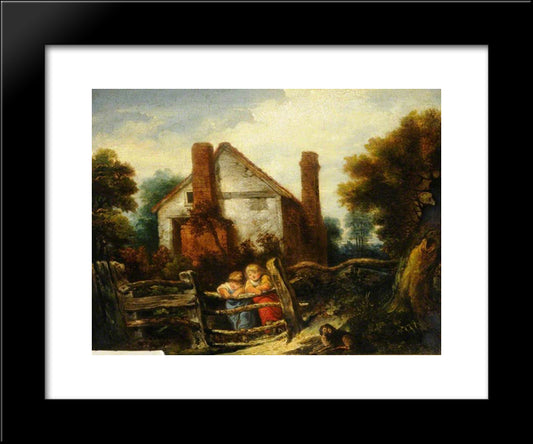 English Cottage Scene 20x24 Black Modern Wood Framed Art Print Poster by Collins, William