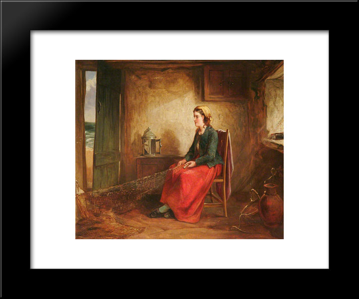 Girl Mending Nets 20x24 Black Modern Wood Framed Art Print Poster by Collins, William