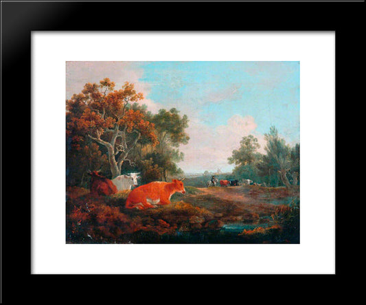 Landscape With Cattle 20x24 Black Modern Wood Framed Art Print Poster by Collins, William