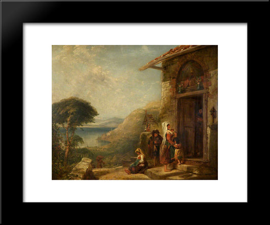 Poor Travellers At The Door Of A Capuchin Convent Near Vico, Bay Of Naples 20x24 Black Modern Wood Framed Art Print Poster by Collins, William