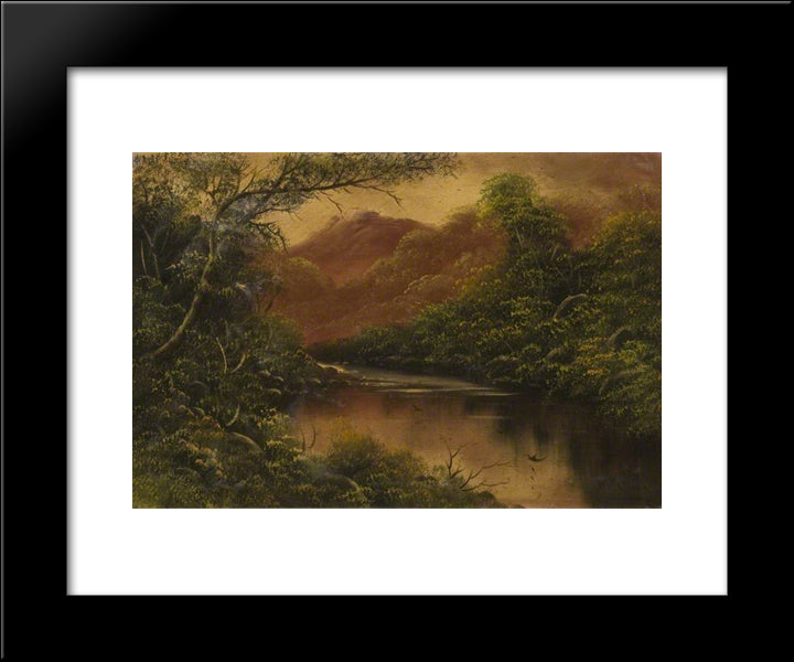 River Scene With Trees And Mountains 20x24 Black Modern Wood Framed Art Print Poster by Collins, William