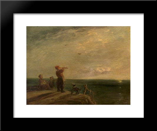 Seascape With Figures And Dog, Sunset 20x24 Black Modern Wood Framed Art Print Poster by Collins, William