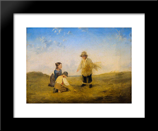 Three Figures Gathering Wheat 20x24 Black Modern Wood Framed Art Print Poster by Collins, William