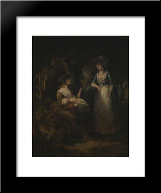 Two Women With A Baby Conversing In A Wood 20x24 Black Modern Wood Framed Art Print Poster by Hamilton, William