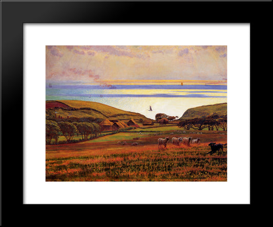 Fairlight Downs, Sunlight On The Sea 20x24 Black Modern Wood Framed Art Print Poster by Hunt, William Holman