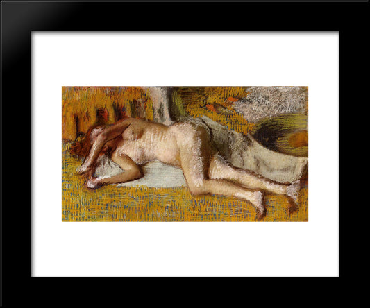 After The Bath 20x24 Black Modern Wood Framed Art Print Poster by Degas, Edgar