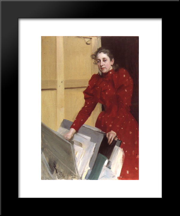 Portrait Of Emma Zorn In The Paris Studio 20x24 Black Modern Wood Framed Art Print Poster by Zorn, Anders