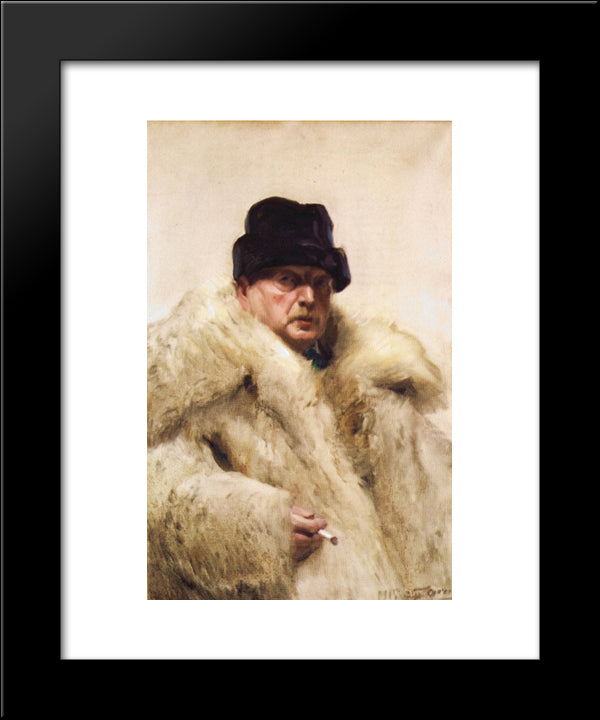 Self-Portrait In A Wolfskin 20x24 Black Modern Wood Framed Art Print Poster by Zorn, Anders