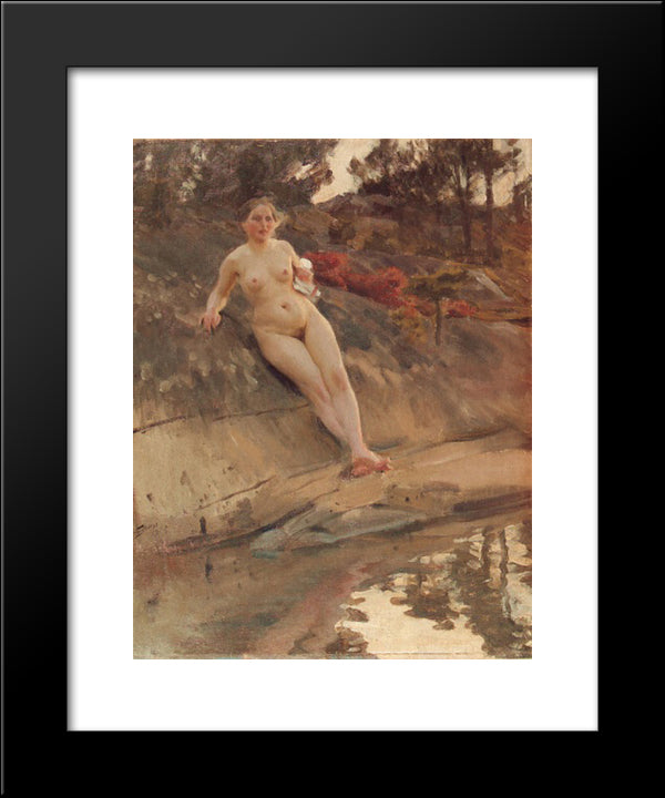 Sunbathing Girl 20x24 Black Modern Wood Framed Art Print Poster by Zorn, Anders