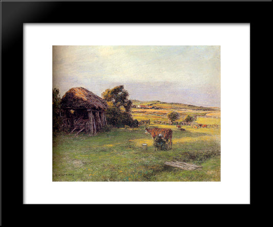 Landscape With A Peasant Woman Milking A Cow 20x24 Black Modern Wood Framed Art Print Poster by L'Hermitte, Leon Augustin