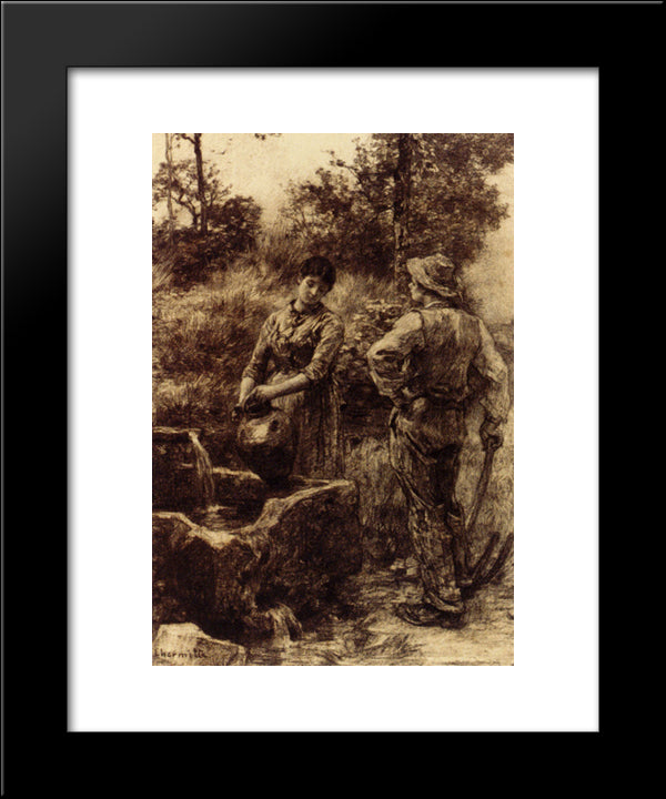 At The Well 20x24 Black Modern Wood Framed Art Print Poster by L'Hermitte, Leon Augustin