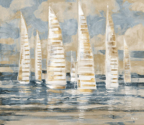 Regatta Collage - Gold Black Ornate Wood Framed Art Print with Double Matting by Brent, Paul