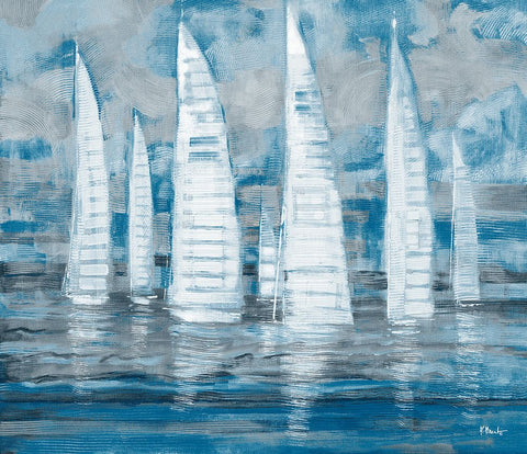 Regatta Collage - Blue Black Ornate Wood Framed Art Print with Double Matting by Brent, Paul