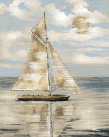 Serene Sailboat I - Gold White Modern Wood Framed Art Print with Double Matting by Brent, Paul