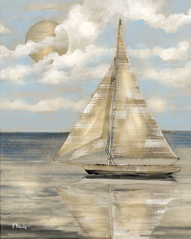 Serene Sailboat II - Gold Black Ornate Wood Framed Art Print with Double Matting by Brent, Paul