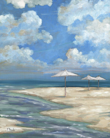 Umbrella Beachscape - White Black Ornate Wood Framed Art Print with Double Matting by Brent, Paul