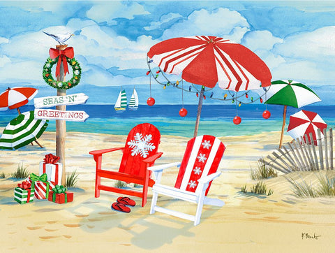 Holiday Beach Signs - Snowflakes Black Ornate Wood Framed Art Print with Double Matting by Brent, Paul