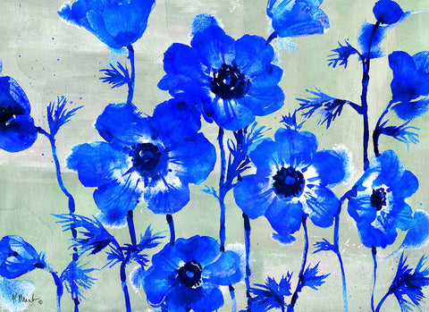 Amalfi Anemones - Blue Black Ornate Wood Framed Art Print with Double Matting by Brent, Paul