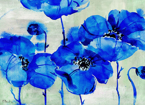 Amalfi Poppies - Blue Black Ornate Wood Framed Art Print with Double Matting by Brent, Paul