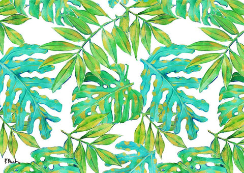 Hawaii Leaves Horizontal - White Black Ornate Wood Framed Art Print with Double Matting by Brent, Paul
