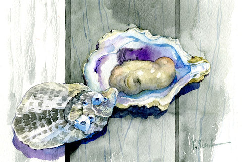 On the Half Shell Black Ornate Wood Framed Art Print with Double Matting by Brent, Paul
