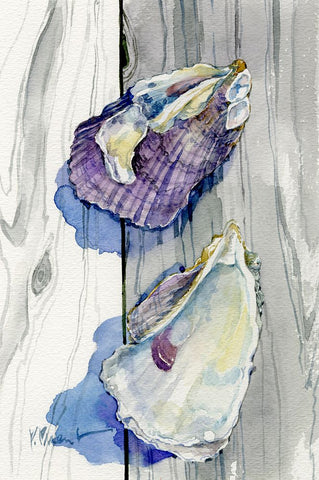 Two Shells on Deck Black Ornate Wood Framed Art Print with Double Matting by Brent, Paul