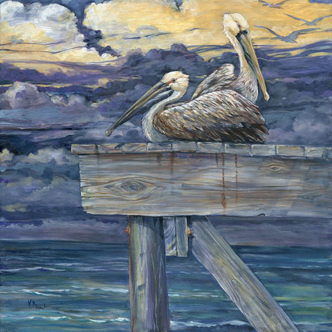 Pelican Dock Black Ornate Wood Framed Art Print with Double Matting by Brent, Paul