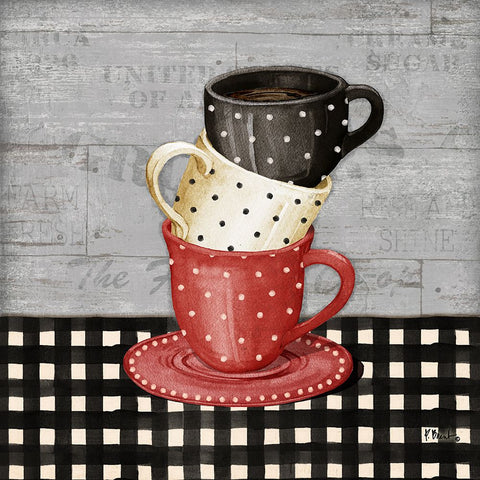 Farmhouse Coffee Cups I - Gray Black Ornate Wood Framed Art Print with Double Matting by Brent, Paul