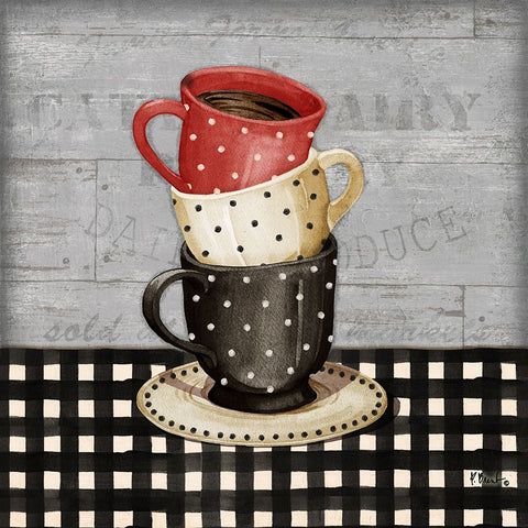Farmhouse Coffee Cups II - Gray Black Ornate Wood Framed Art Print with Double Matting by Brent, Paul