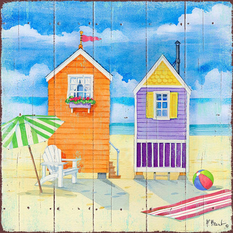 Beach Huts Square I Black Modern Wood Framed Art Print by Brent, Paul