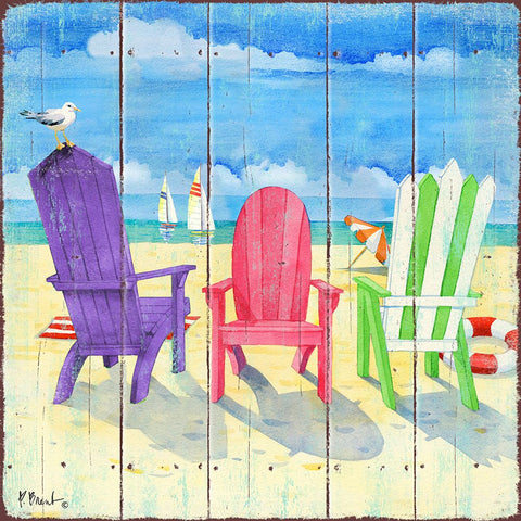 Beach Chairs Square I White Modern Wood Framed Art Print with Double Matting by Brent, Paul