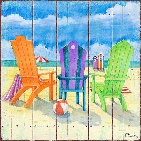 Beach Chairs Square II Black Ornate Wood Framed Art Print with Double Matting by Brent, Paul